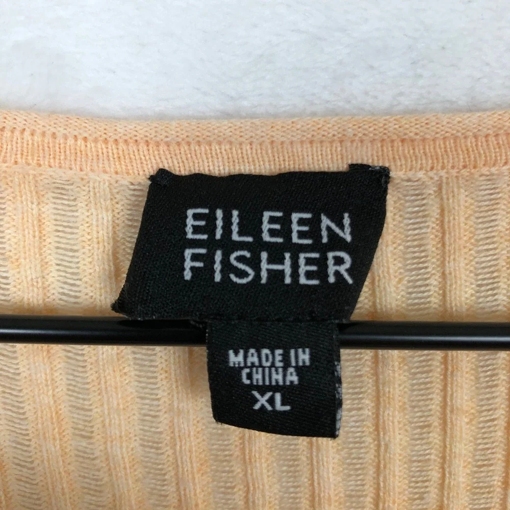 EILEEN FISHER 100% Cotton Ribbed Knit Scoop Neck Sweater Sz XL Apricot Peach L/S